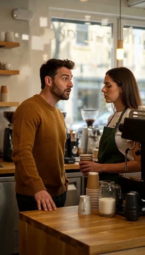 A patient cafe worker listening to an impossible customer order